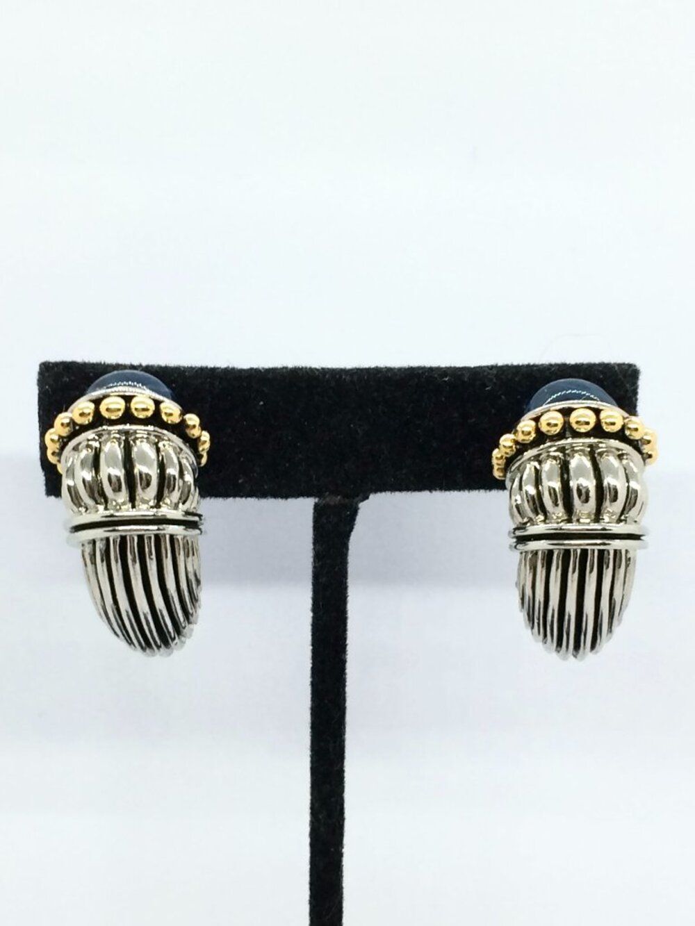 VINTAGE BYZANTINE EARRINGS Silver Gold Tone Blue Cabochon Door Knocker